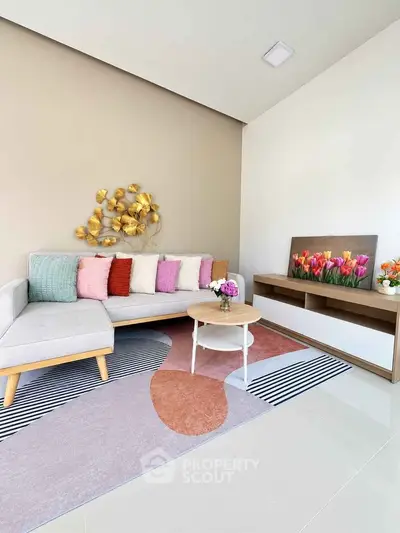Stylish living room with modern decor and colorful accents