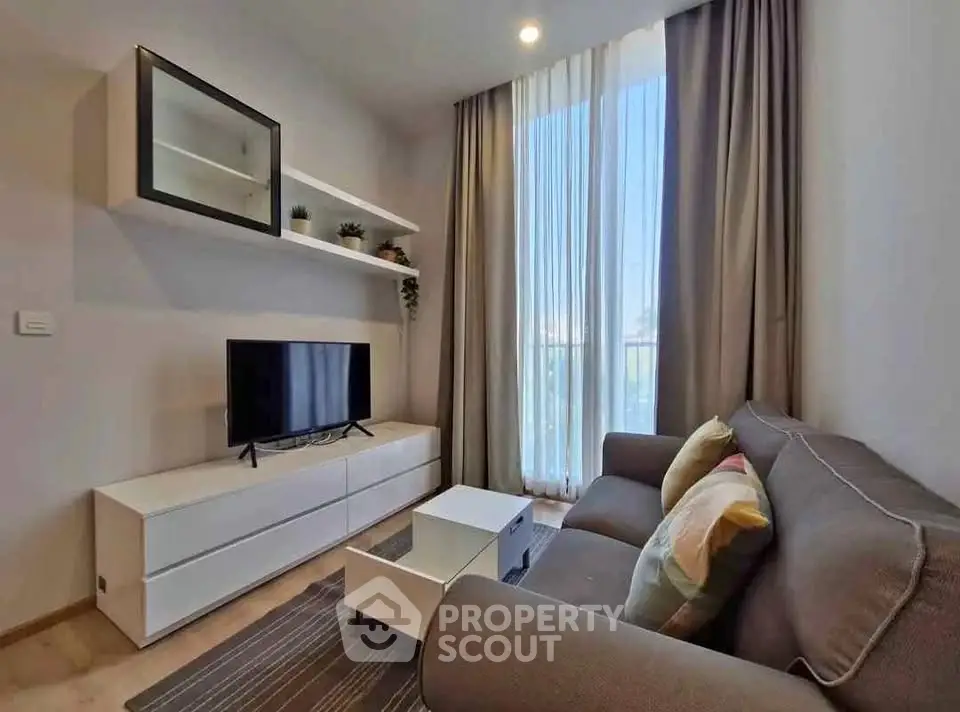 Cozy modern living room with stylish furniture and natural light