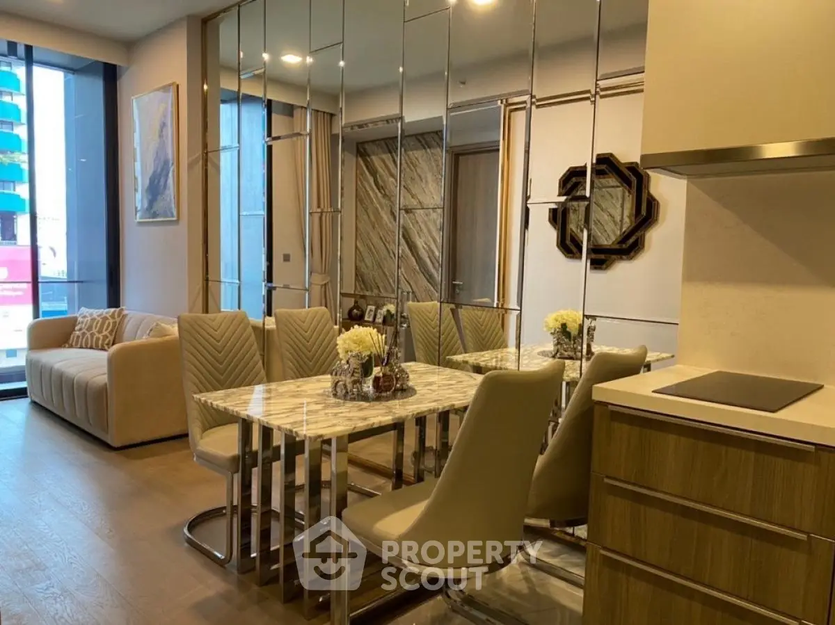 Luxurious modern living room with elegant dining area and stylish decor