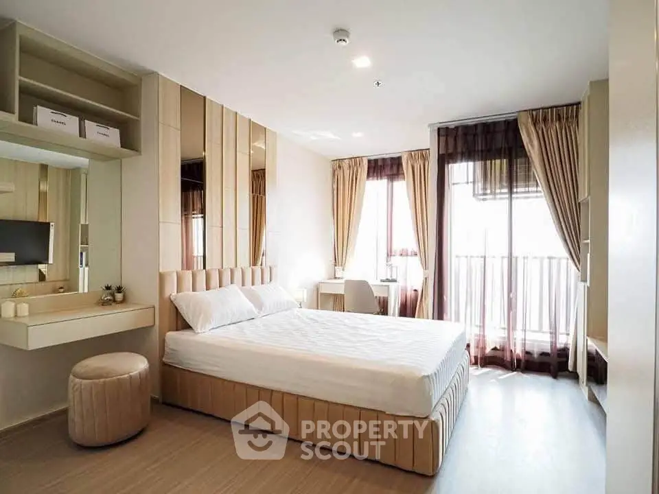 Modern bedroom with elegant decor and natural light