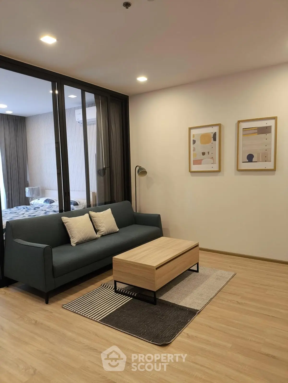 Modern living room with stylish decor and cozy seating area