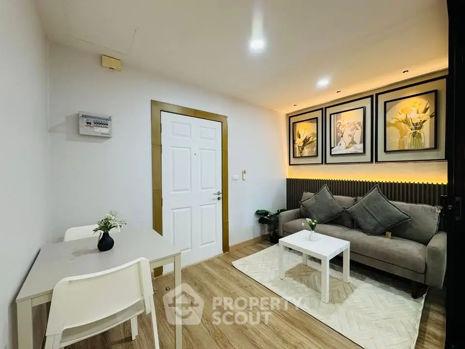 Modern living room with stylish decor and cozy seating area