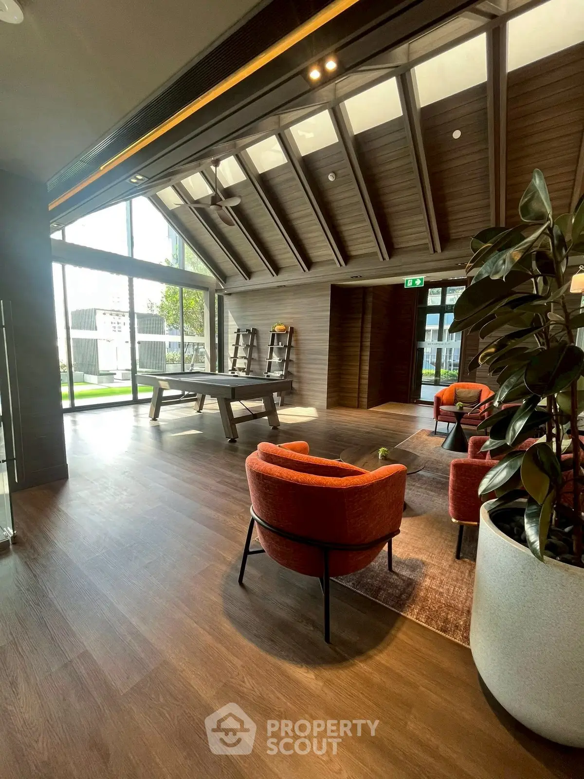 Luxurious modern living room with high ceilings and stylish furniture