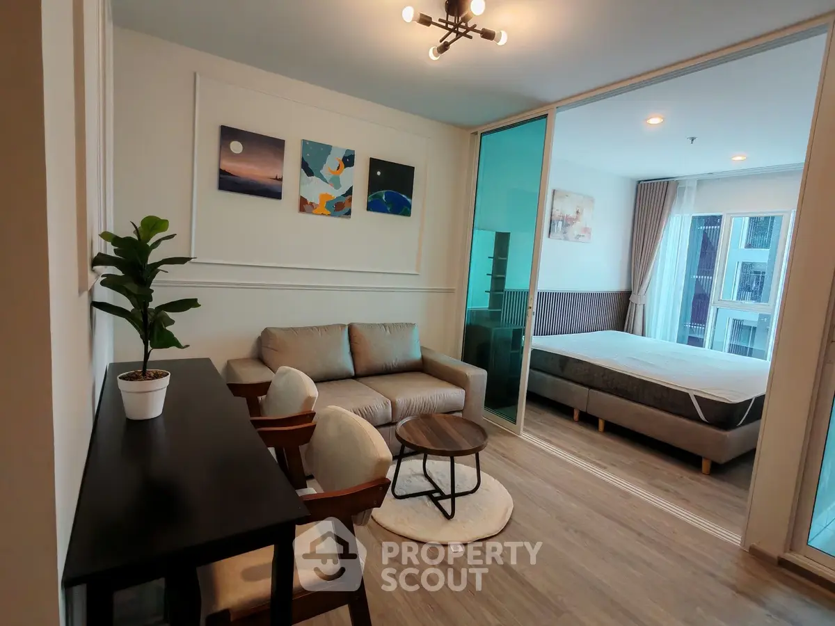 Modern studio apartment with stylish decor and cozy living area