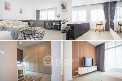 Modern apartment interior with stylish living room and spacious bedroom