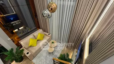 Luxurious modern living room with high ceilings and elegant decor
