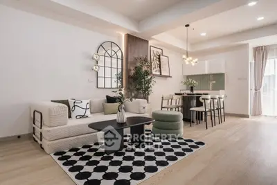 Modern open-plan living room with stylish decor and dining area