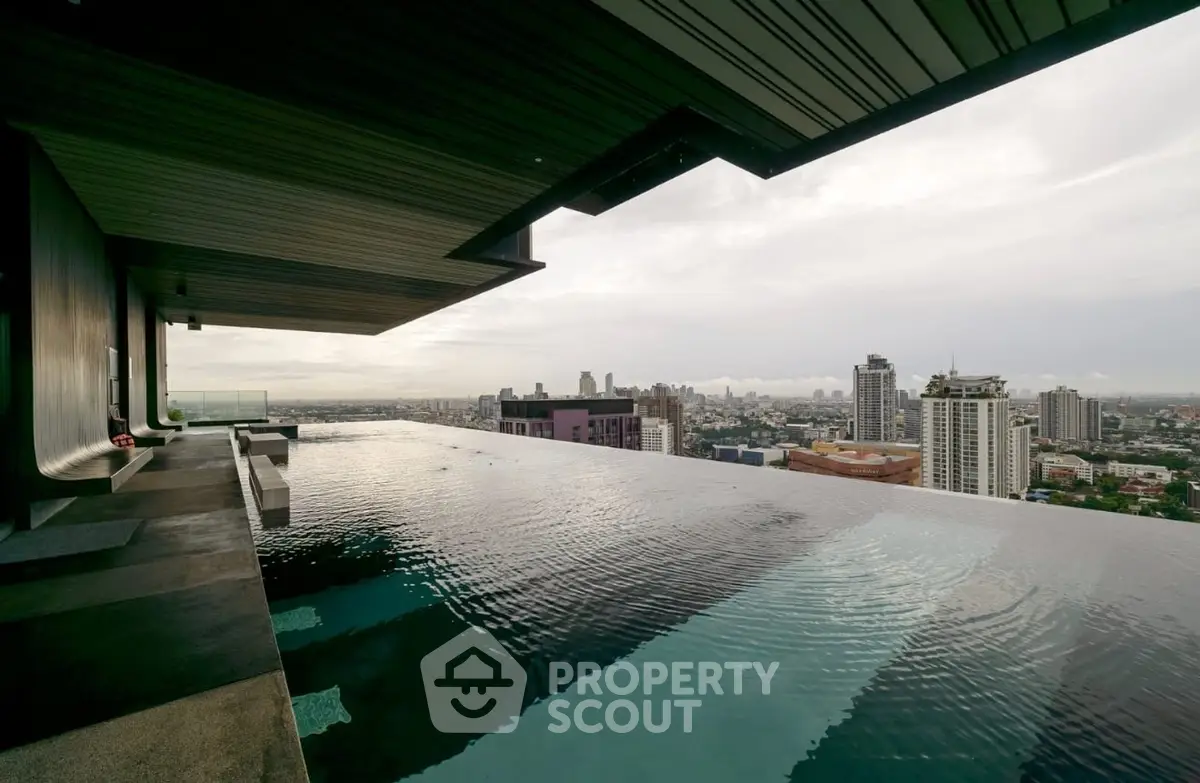 Luxurious rooftop infinity pool with stunning city skyline view