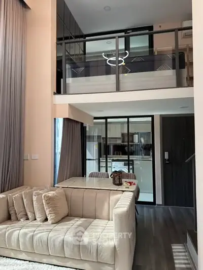 Modern duplex apartment with stylish living room and mezzanine bedroom
