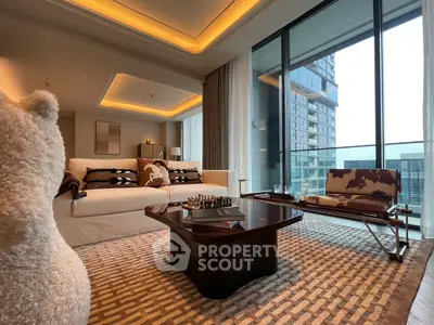 Luxurious living room with modern decor and stunning city view