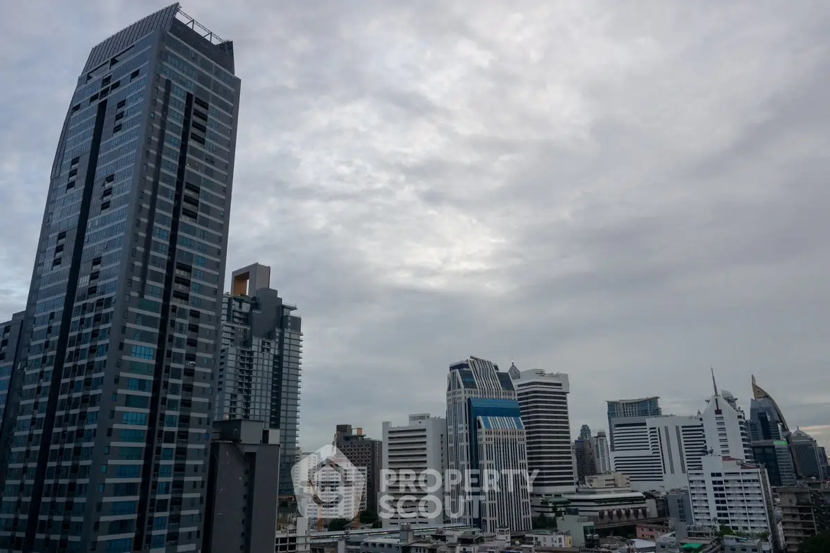 Stunning cityscape view showcasing modern skyscrapers under a cloudy sky, perfect for urban living enthusiasts.