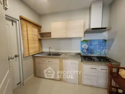 Modern kitchen with gas stove and stylish cabinets in a cozy apartment.