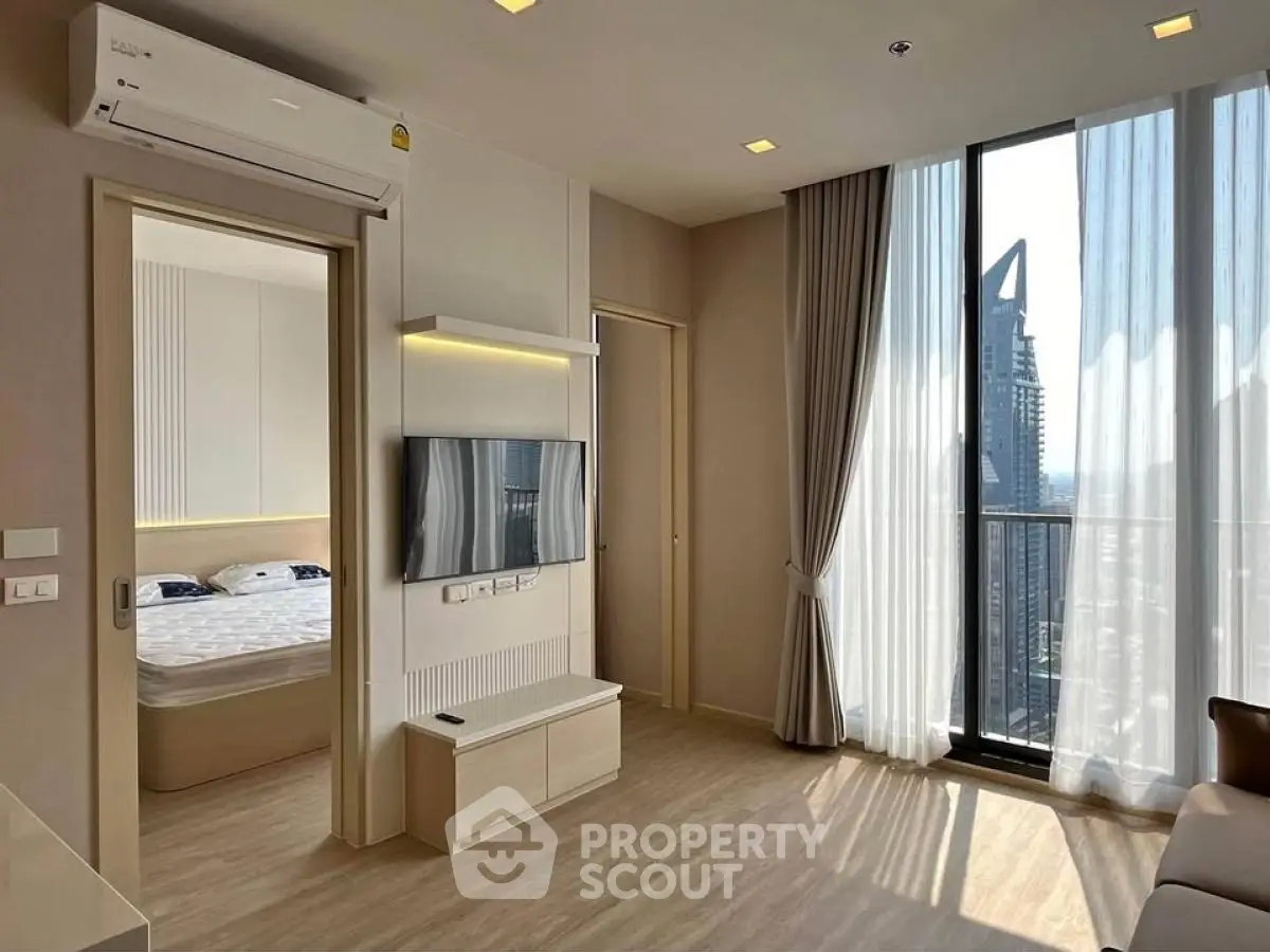 Modern apartment with spacious living area and stunning city view