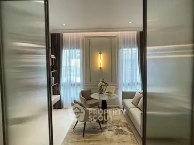 Elegant living room with modern decor and soft lighting