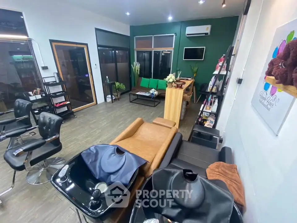 Modern salon interior with stylish furniture and vibrant decor