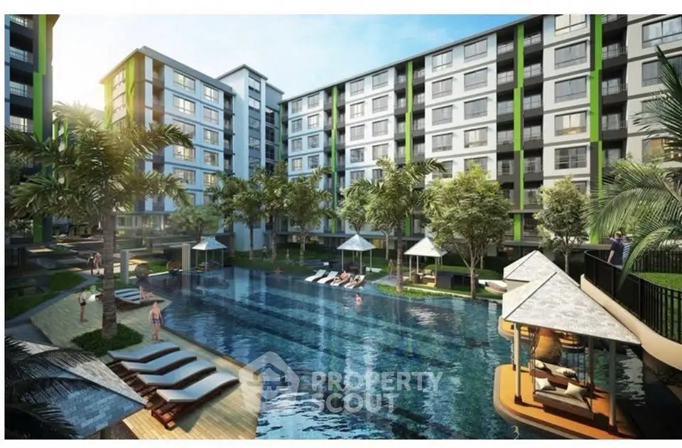 Luxurious apartment complex with stunning pool and lush landscaping