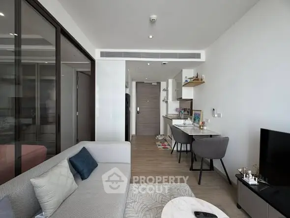 Modern living room with open layout and stylish decor