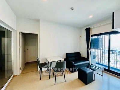 Modern living room with balcony view in a stylish apartment