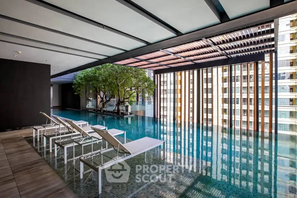 Luxurious rooftop pool with modern design and city view, perfect for relaxation and leisure.