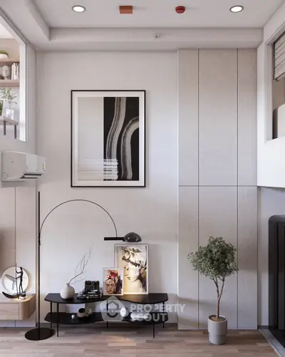 Modern living room with stylish decor and elegant lighting