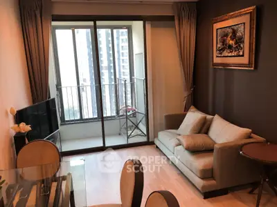 Modern living room with balcony view in urban apartment
