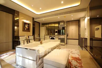 Luxurious modern living room with open kitchen and elegant decor