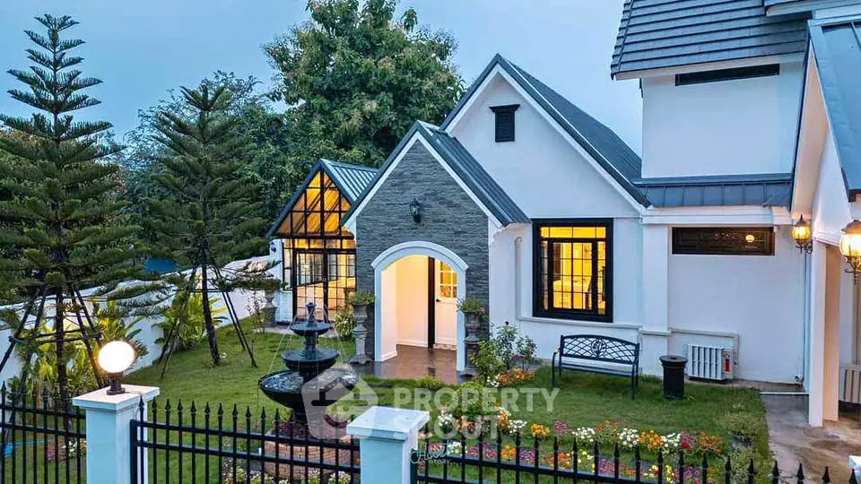 Charming suburban home with manicured garden and elegant architecture