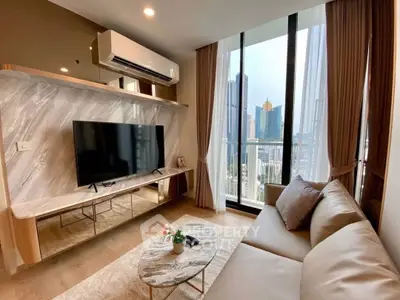 Luxurious modern living room with stylish decor and large windows