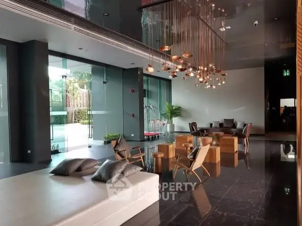 Luxurious modern living room with elegant lighting and stylish furniture