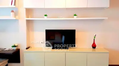 Modern living room with sleek TV stand and minimalist decor