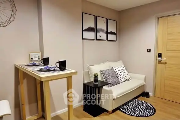 Cozy modern living room with stylish decor and compact furniture