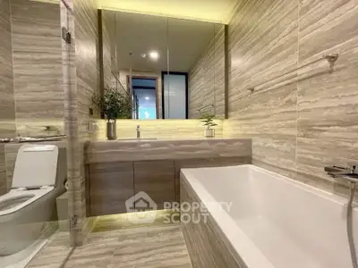 Luxurious modern bathroom with elegant bathtub and stylish fixtures