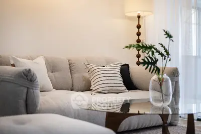 Elegant living room with plush sofa and stylish decor