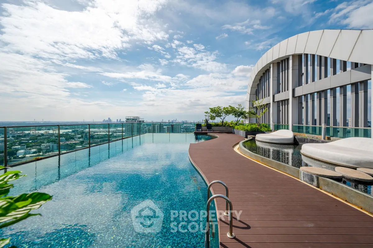 Luxurious rooftop pool with stunning city skyline views and modern architecture.
