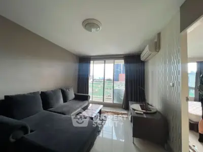 Modern living room with sleek design and natural light