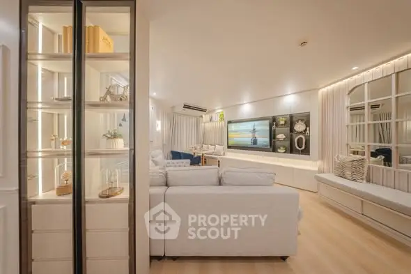 Luxurious living room with elegant decor and ambient lighting