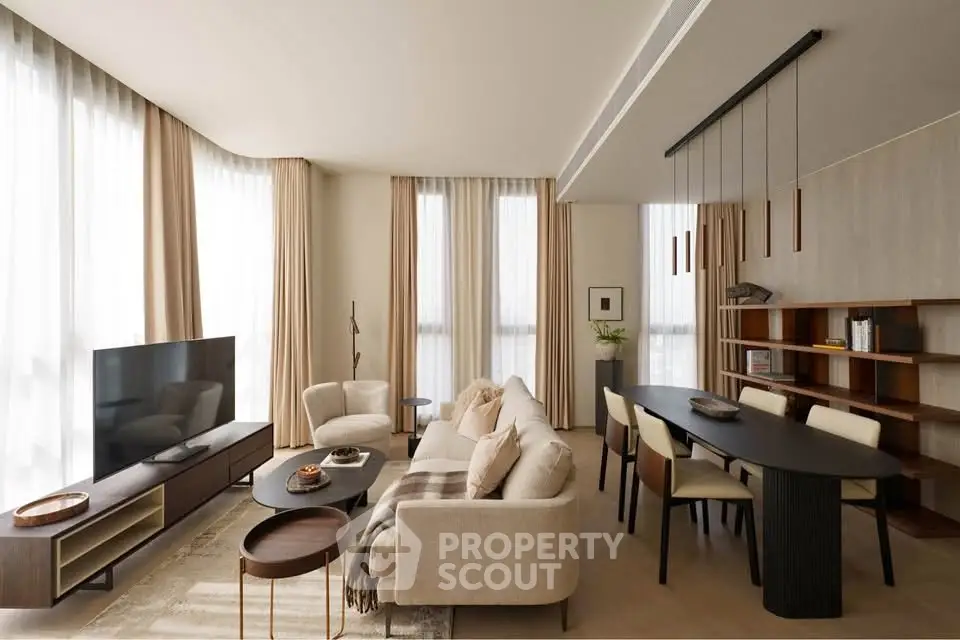 Luxurious modern living room with elegant furniture and natural light