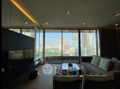 Luxurious living room with stunning city view and modern decor