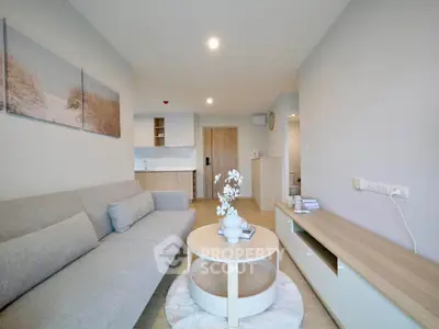 Modern living room with cozy sofa and stylish decor in a bright apartment