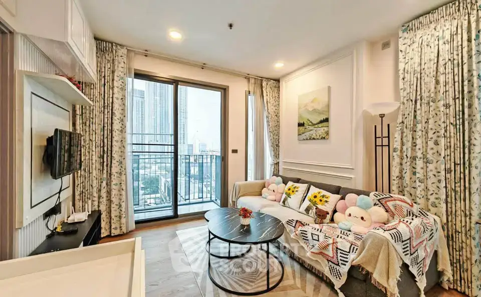 Charming living room with balcony view in modern apartment