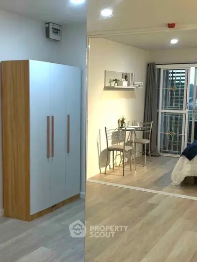 Modern studio apartment with stylish furniture and natural light