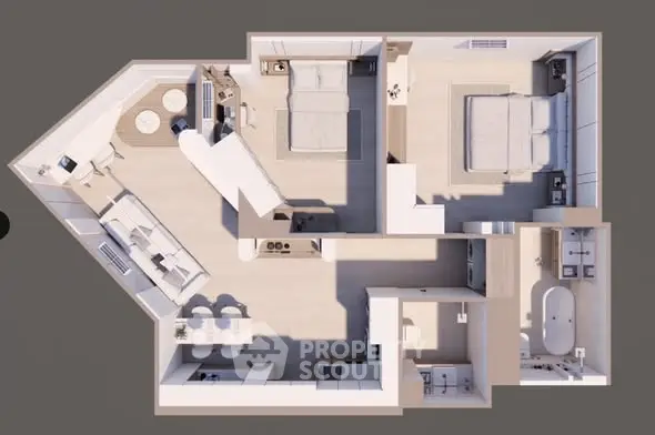 Modern apartment floor plan with spacious layout and stylish design