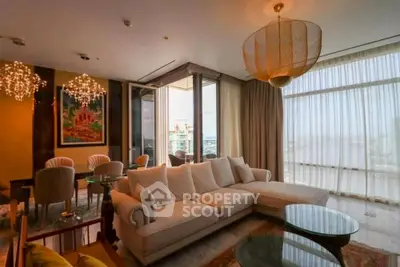 Luxurious living room with elegant decor and stunning city view