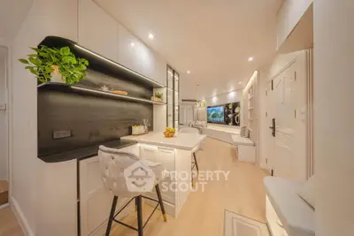 Luxurious modern living room with open kitchen and stylish decor