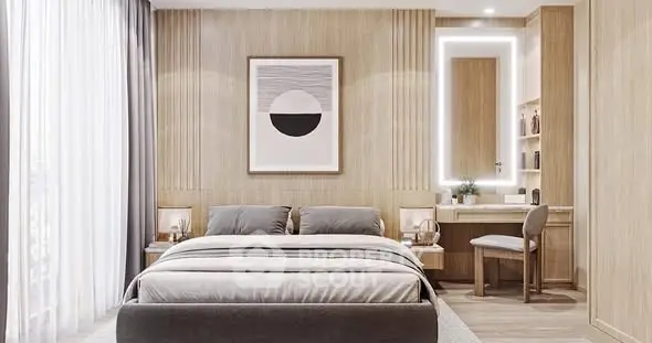 Luxurious modern bedroom with elegant decor and natural light.