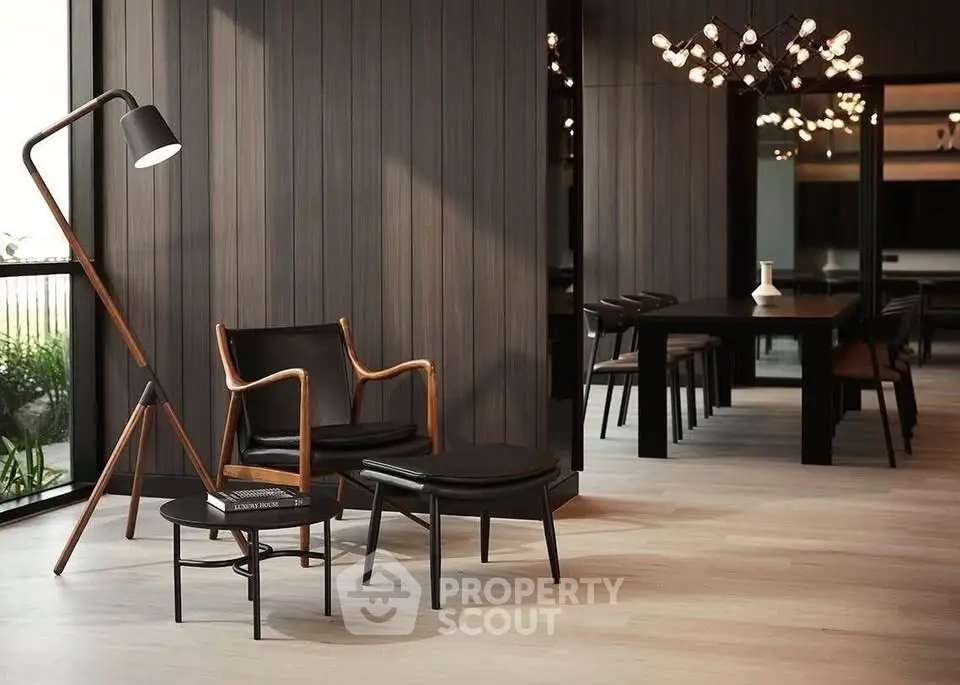 Modern living room with stylish furniture and elegant lighting, perfect for contemporary urban living.