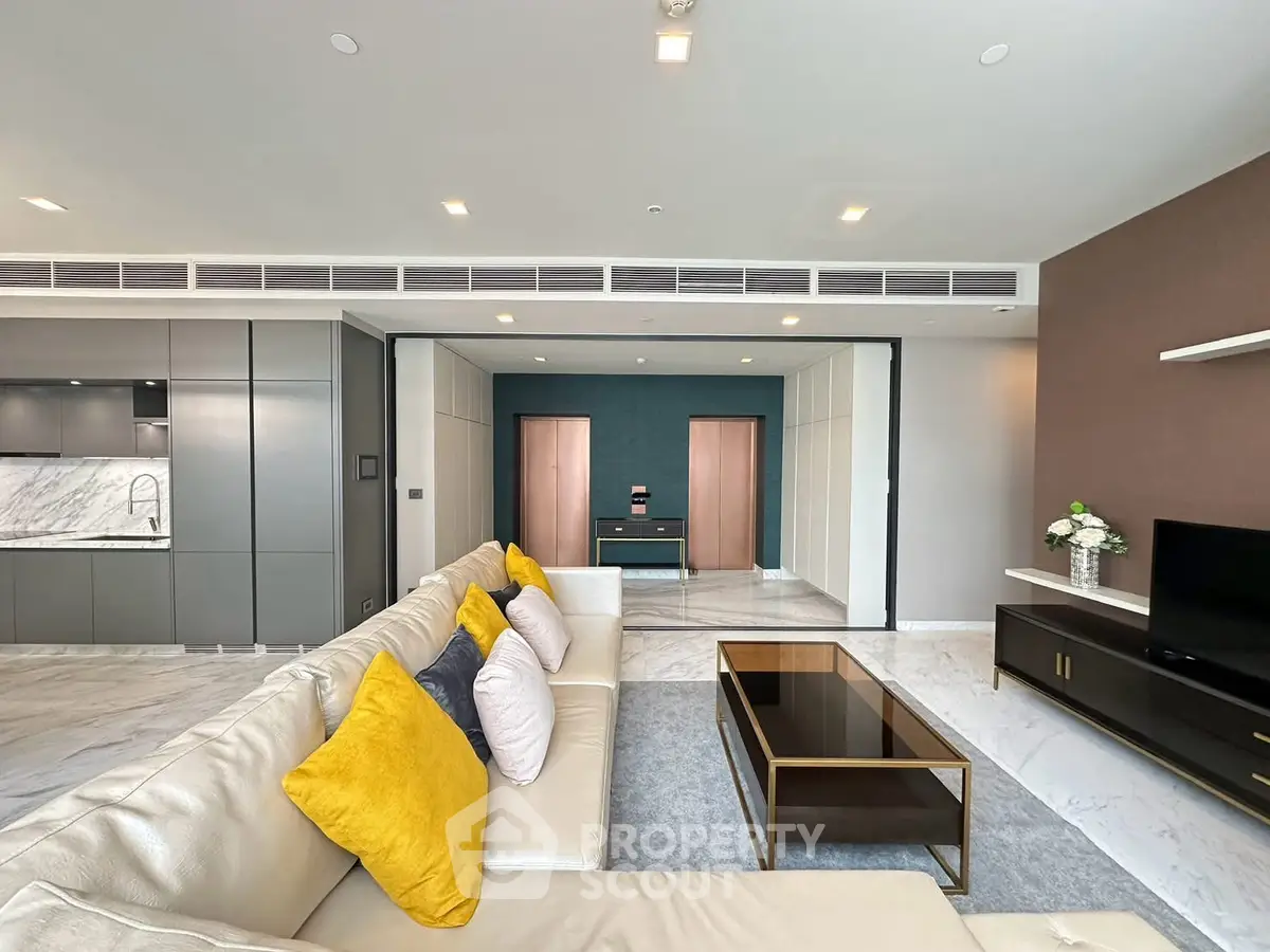 Luxurious modern living room with elegant decor and spacious layout