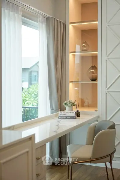 Elegant home office with natural light and stylish decor