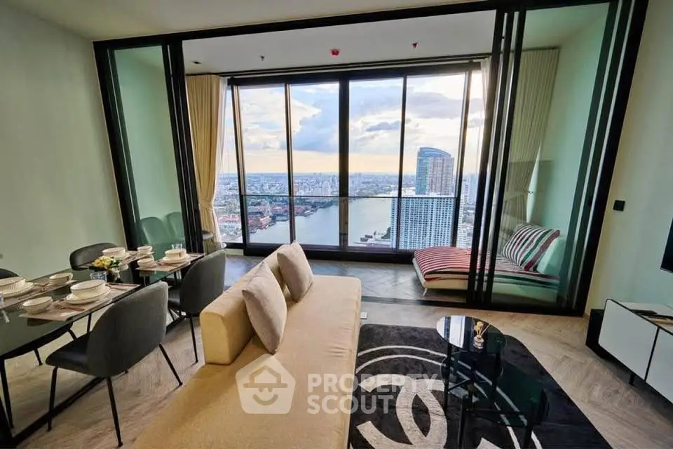 Luxurious living room with stunning river view and elegant decor