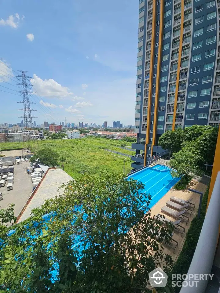 Stunning high-rise condo with pool and city views, perfect for urban living.